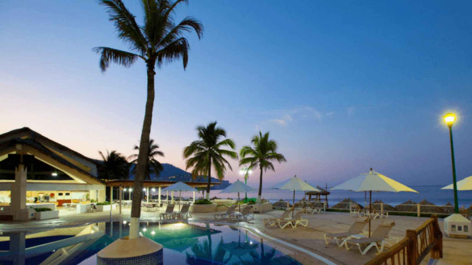 Swimming pool with palm trees.